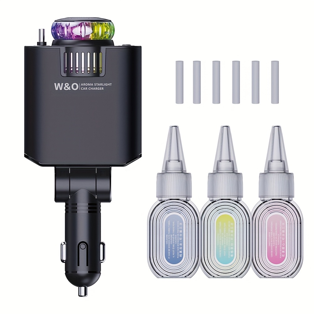 TEMU New Aromatherapy Car Charger, 3-in-1 Retractable Car Charger With Starlight Projector, Fast Charging Car Phone Charger With 2.6ft Retractable