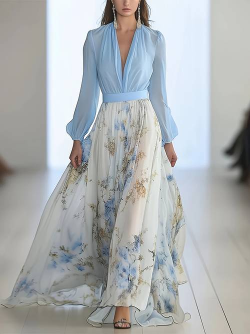 Chic Autumn-Winter Chiffon Print Dress