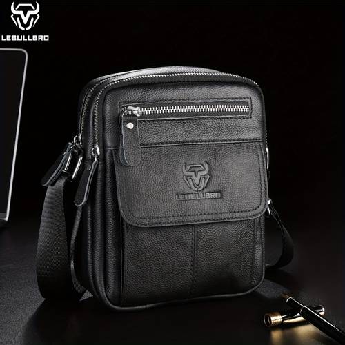 lebullbro mens top layer cowhide shoulder bags 100 genuine leather handbag high quality small sling bags crossbody
