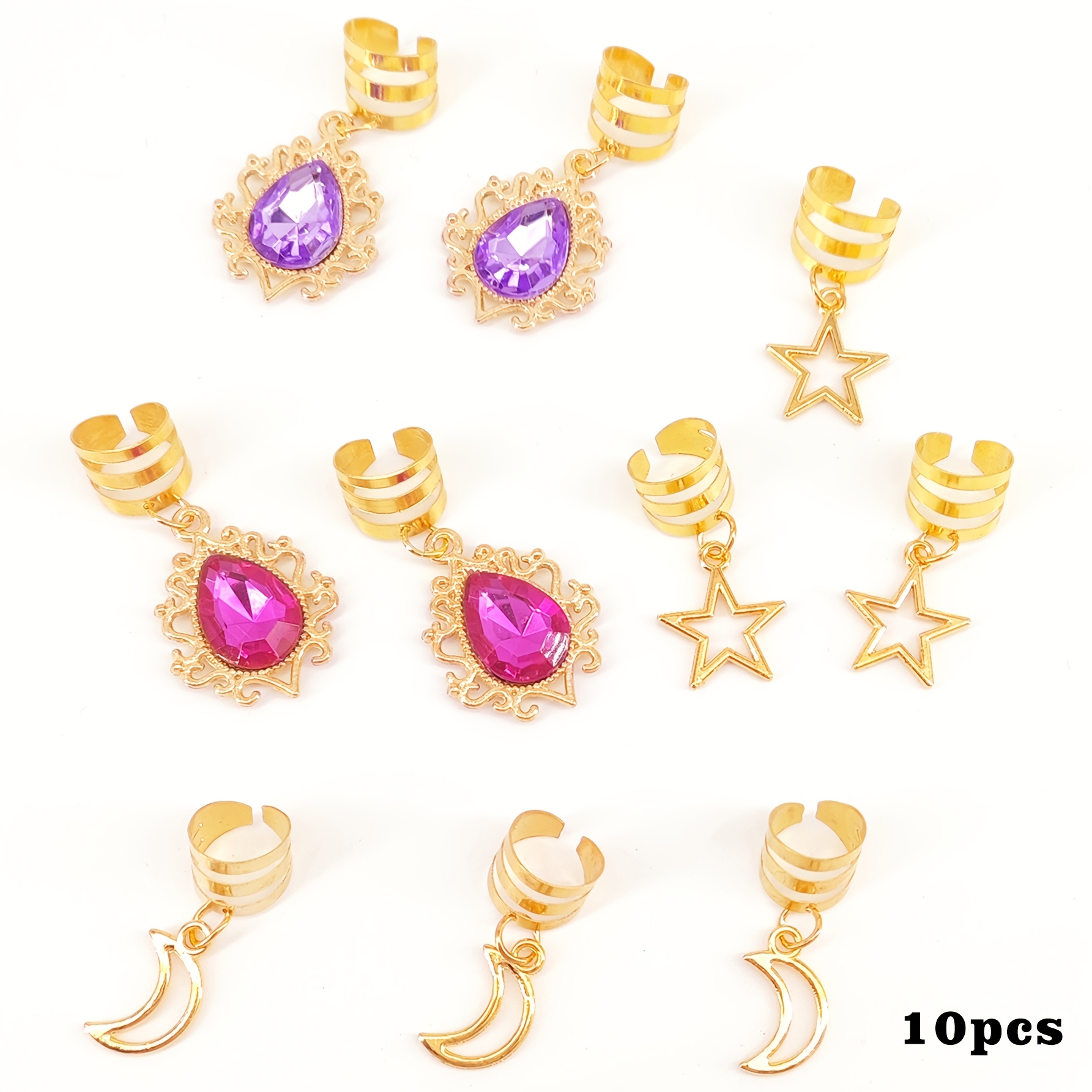 TEMU 10pcs Star Moon Inlaid Rhinestone Hair Jewelry Additions Pendant, Hair Beads Braiding Hair Clips Decoration Ramadan