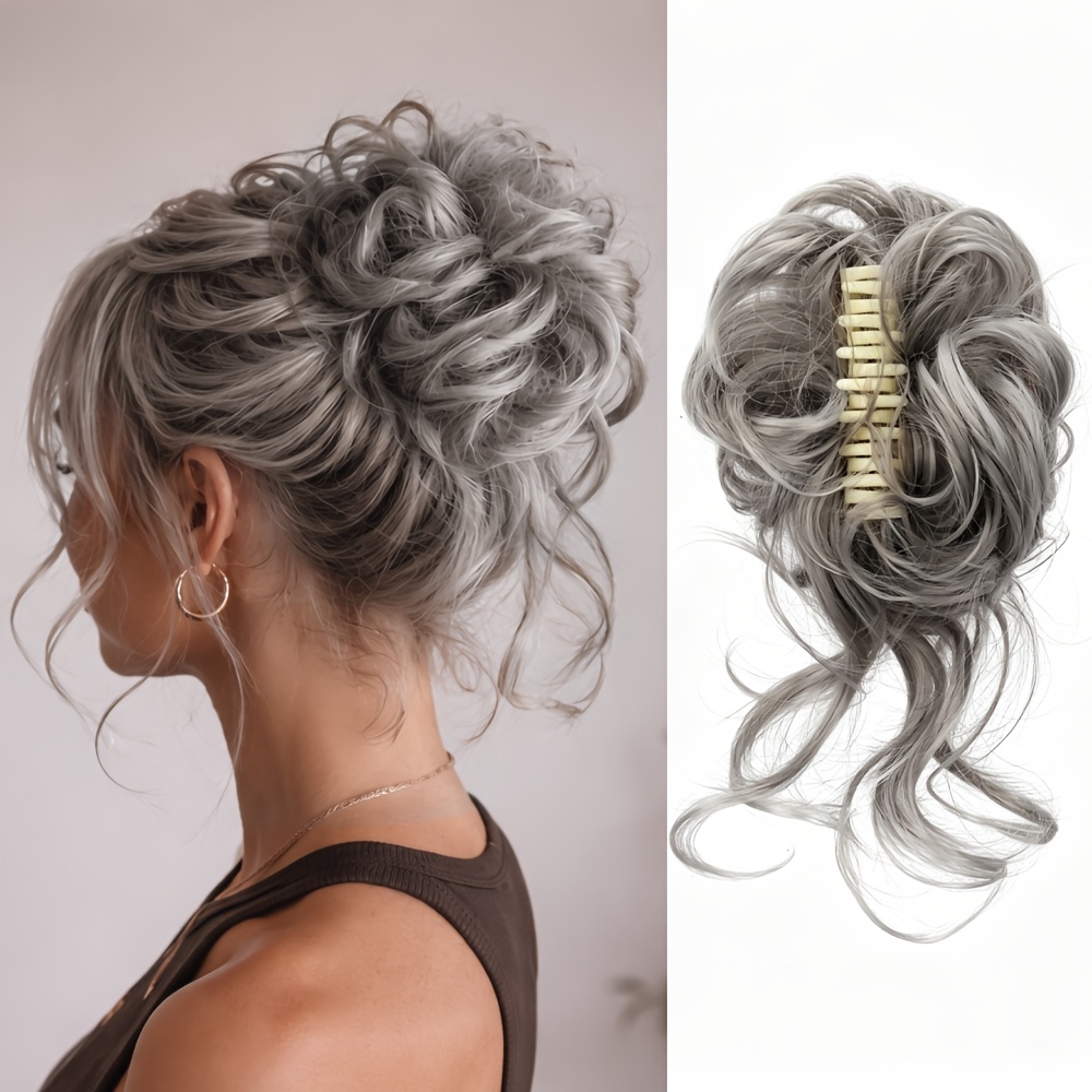 TEMU Moño de pinza de garra ondulado extragrande de de volumen completo, extensión instantánea para engrosar el cabello, recogido y flotante para