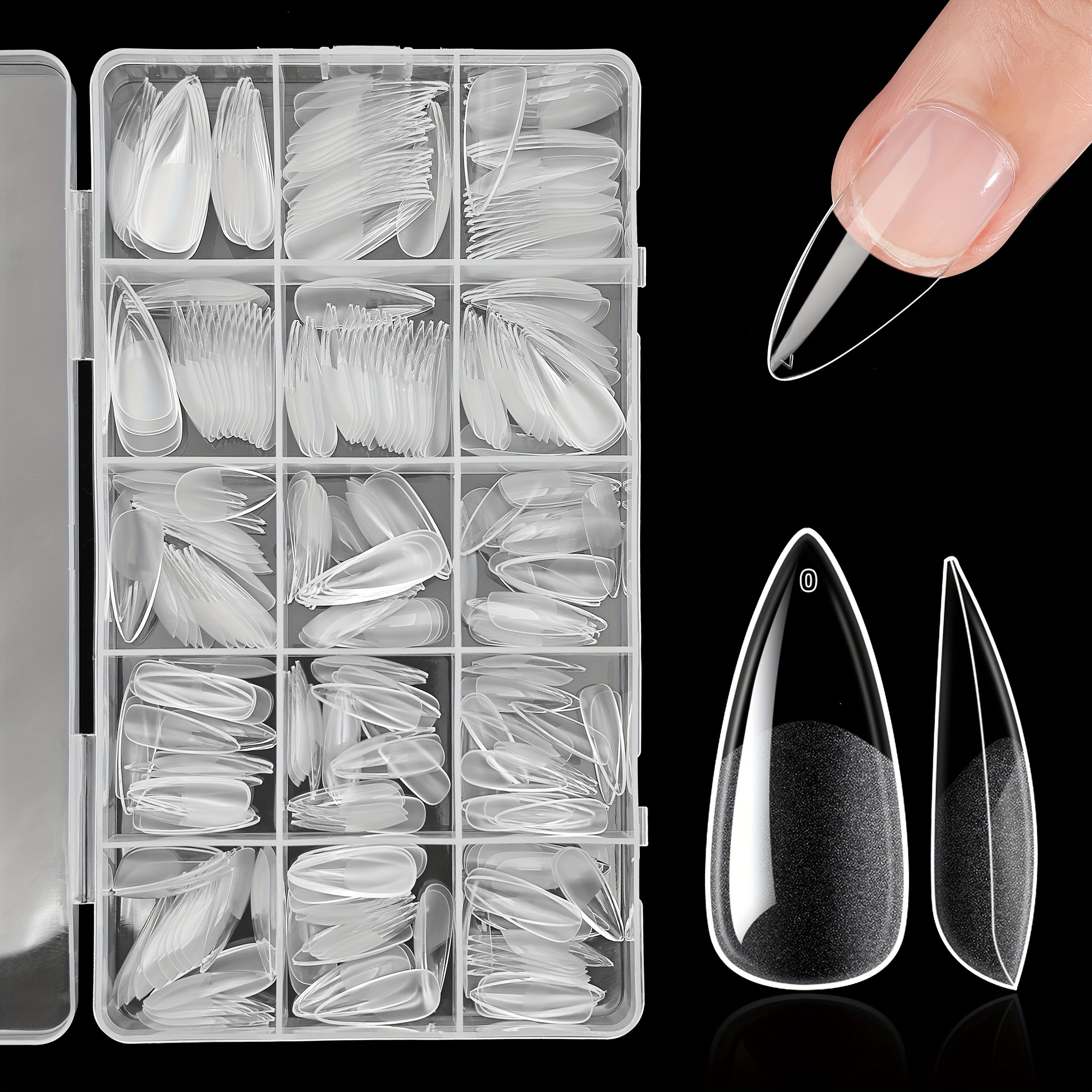 

330pcs/box Medium Stiletto Nails, 15 Sizes, Press-on Full/half Cover Pre-matte Gel Tips, Water Drop Shaped Clear Fake Nails For Nail Extensions, Home Nail Art & Salon Use