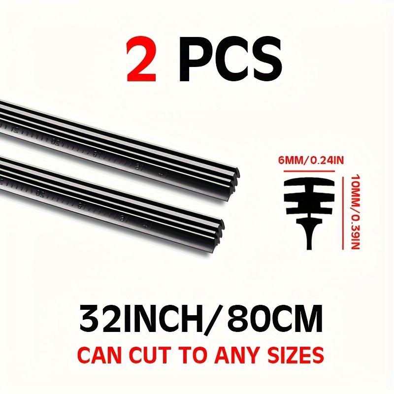 2pcs Premium Natural Rubber Wiper Blade Refills, 6mm Thick, Fit For Frameless & Boneless Windshield Blades - Sizes 26", 28", 30", 32