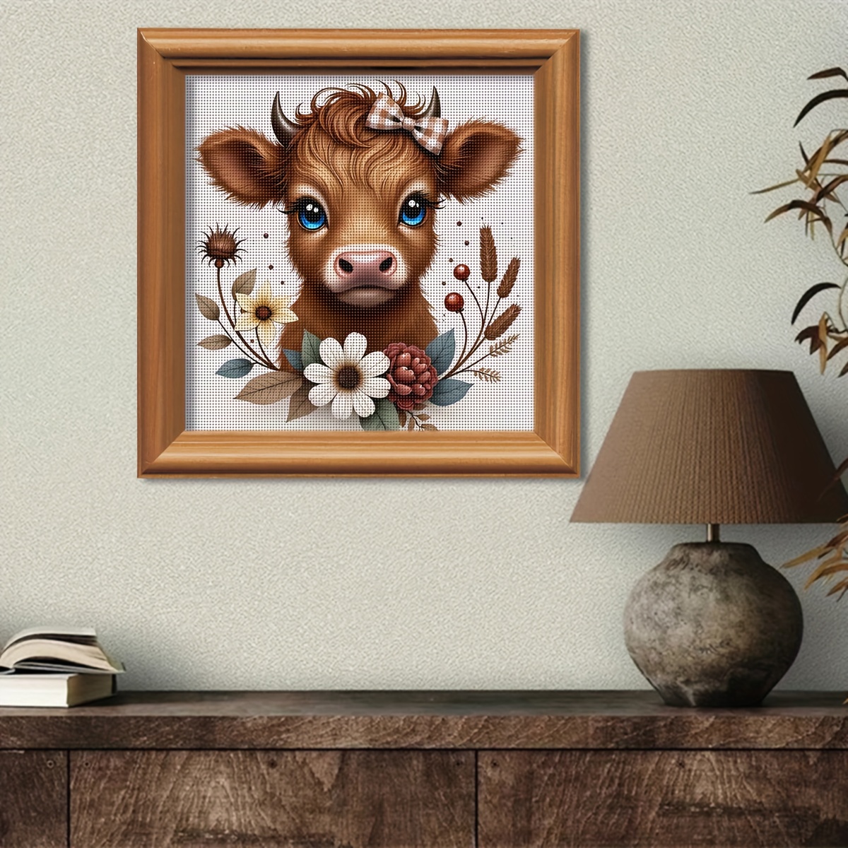 TEMU 1 Set - Calf-themed Cross- Painting Kit, Diy High-quality Needlework Embroidery, 11ct Cross- Embroidery Painting Decorative Craft, Vibrant Wall