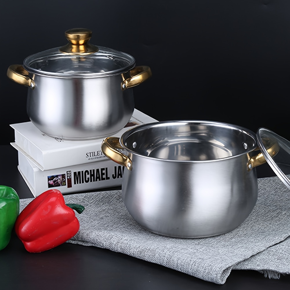 golden handle curved double bottom soup pot set details 4