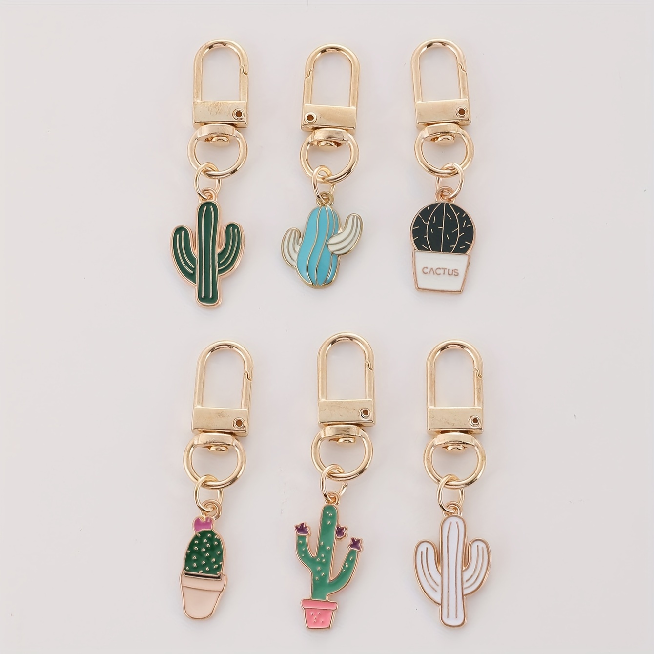 

Cartoon Cactus Keychain Set - Alloy Metal With Enamel , Carabiner Clip Key Rings, Cute Plant Charms For Bags & Party Favors, Decorative Key Chains For Homecoming, Pack Of 6