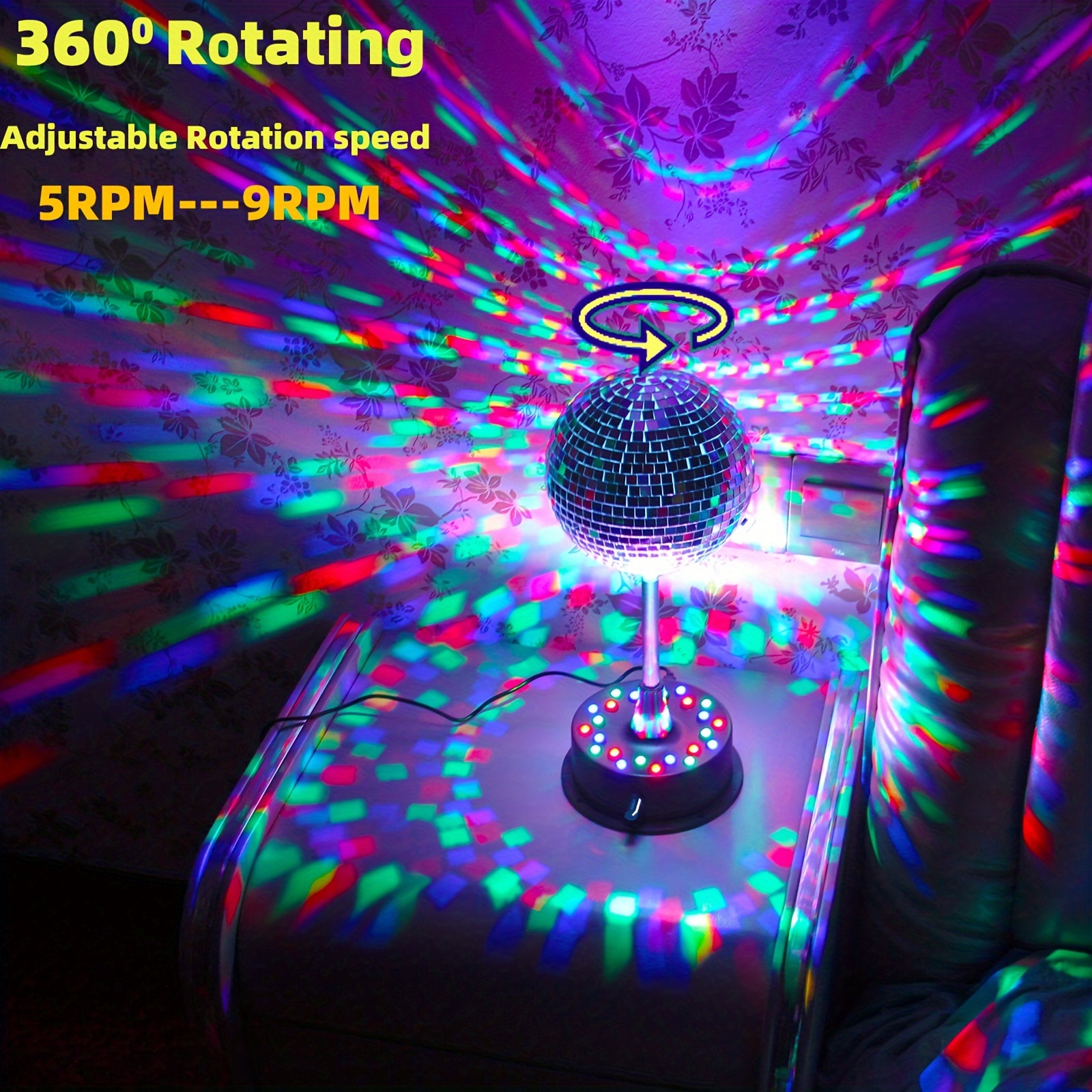 Boule à Facettes Disco 6 Pouces RGB 24 LED – Télécommande, Rotation 5-9 RPM, USB Ou Pile, Ambiance Party Parfaite