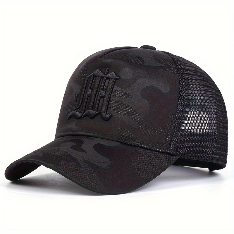 Men's Black Camouflage M Letter Baseball Cap Fashion Five-panel Hat Outdoor Net Cap Adjustable Casual Hat Spring Autumn Travel Beach Vacation
