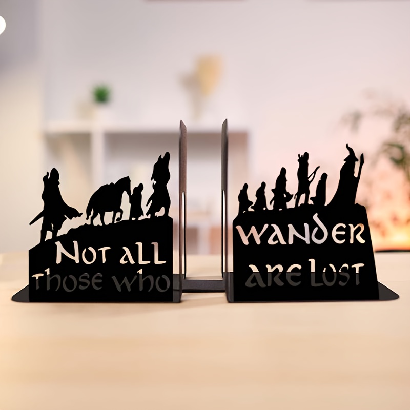 Image of 2pcs Bookend Decor - Elegant Black Metal Bookshelf Ornament - Durable - Ideal Gift For Readers And Book Lovers | Office Decor | Study Room Decor | Bookshelf Decor