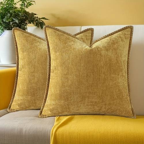 2pcs luxury chenille soft throw pillow cushion covers 45x45cm 50x50cm lumbar velvet farmhouse decorative pillow covers with stitched for couch sofa bed rv bay window spring fall yellow orange