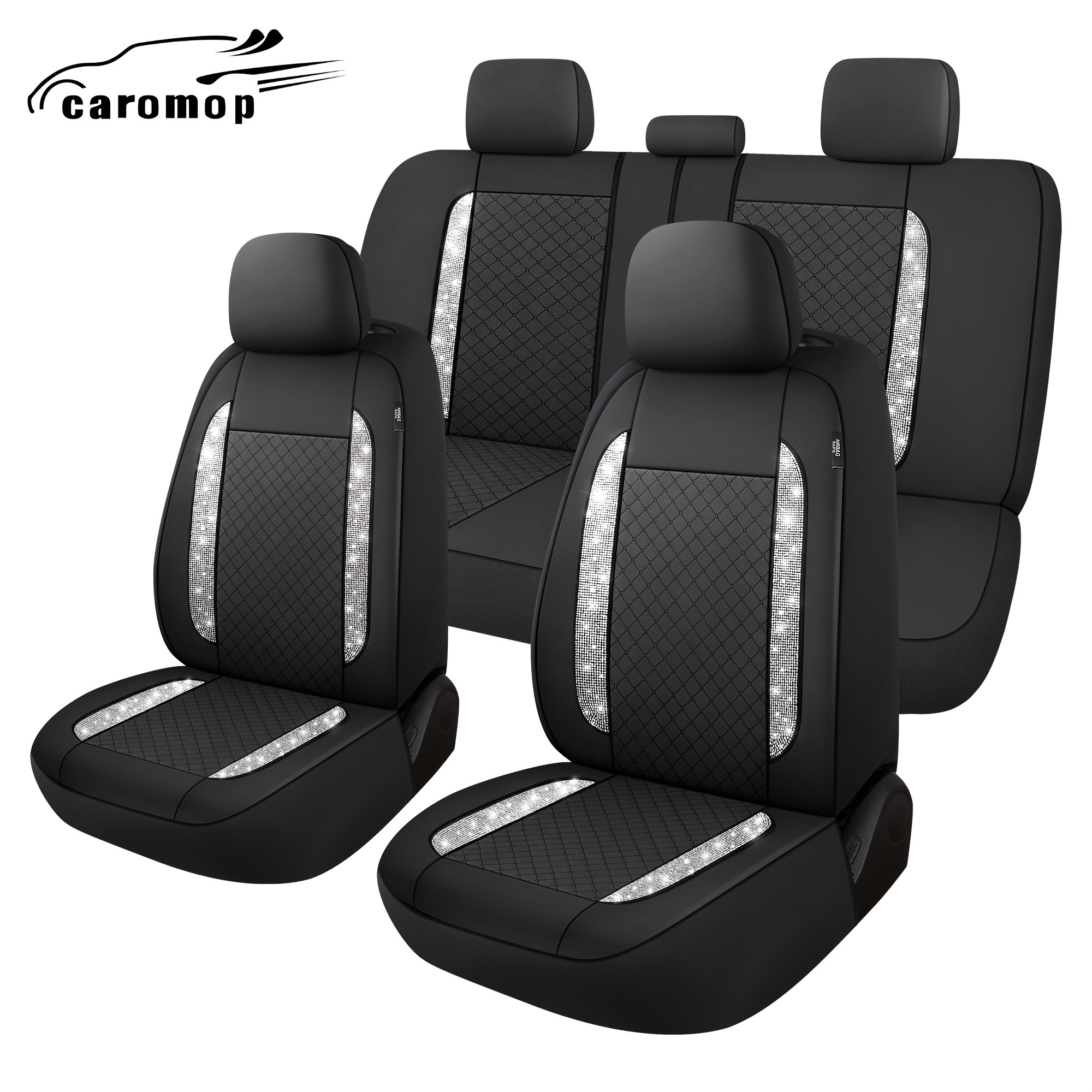 

Caromop Bling Diamond Pattern Leather Car Seat Covers 2 Front Interior Set- Shining Rhinestone Waterproof Automotive Seat Cover For Cars, Universal Fit Most Cars Sedans Suvs Trucks