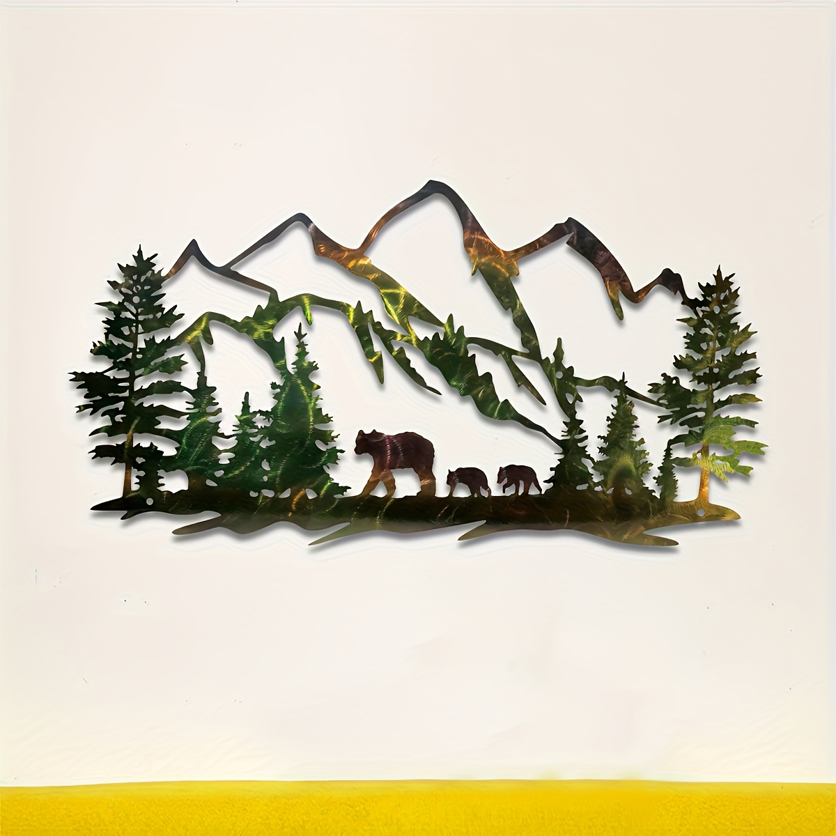 TEMU Sculpture murale en métal de style 23,6"X12" - Silhouette de forêt, de montagne et d', Art mural en fer, Convient pour la décoration