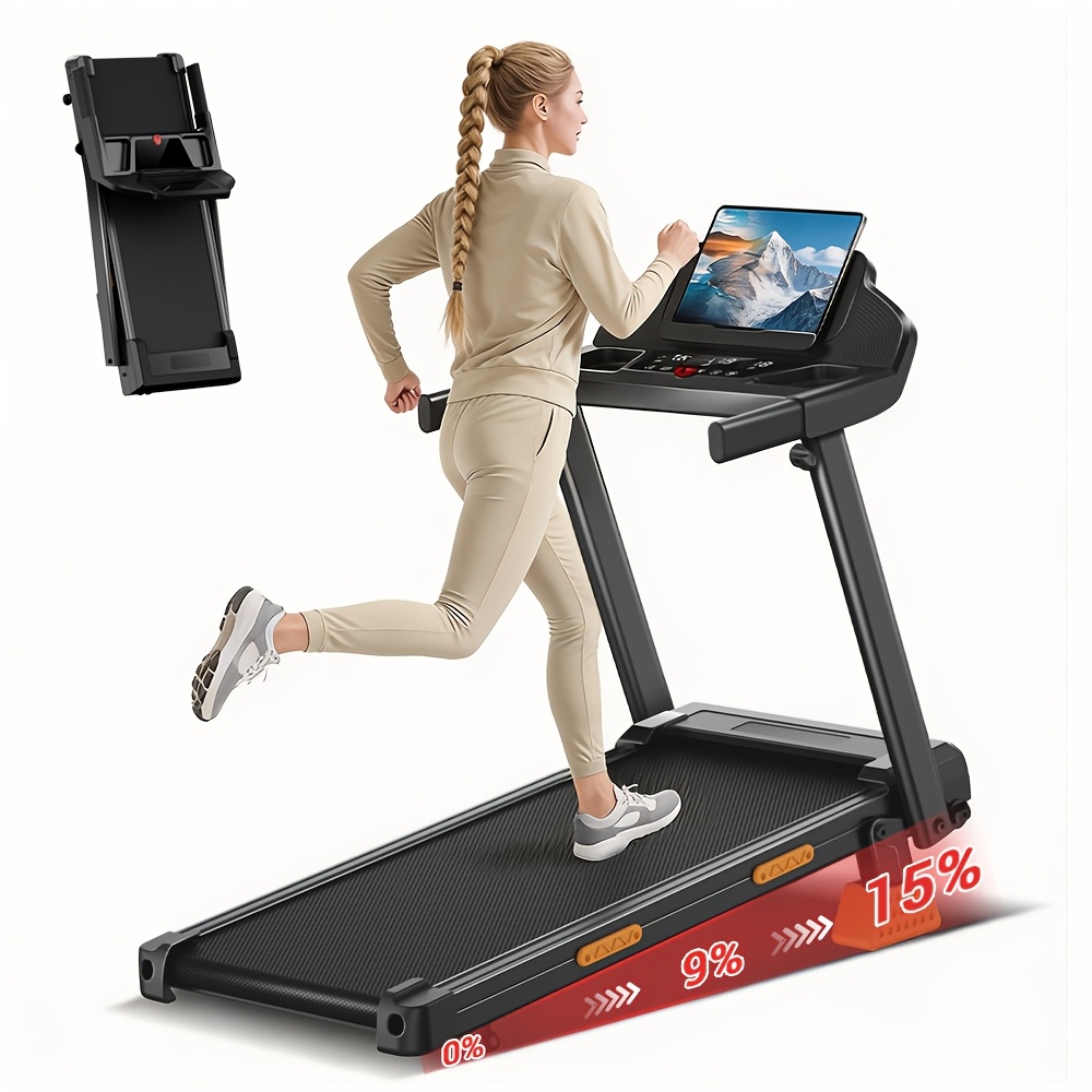 Image of 4in 1 Treadmills For Home With 15% Incline, 3.0hp Quiet Foldable Treadmill With Handle Bar Up To 300lbs Capacity, 7-layer Shock-absorbing...