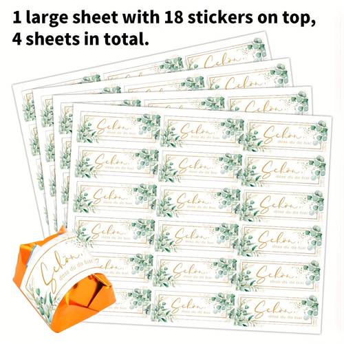 72pcs german thank you chocolate labels glad youre here gift decor label stickers wedding thank you stickers elegant eucalyptus gift wrap tags mini candy wrapping paper for birthday christmas communion and decoration