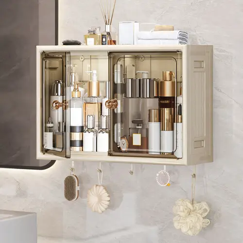 bathroom wall cabinet punch mounted cosmetic storage cabinet kitchen wall cabinet spice cabinet and medicine cabinet with hooks suitable for bathrooms living rooms and kitchens under bed storage