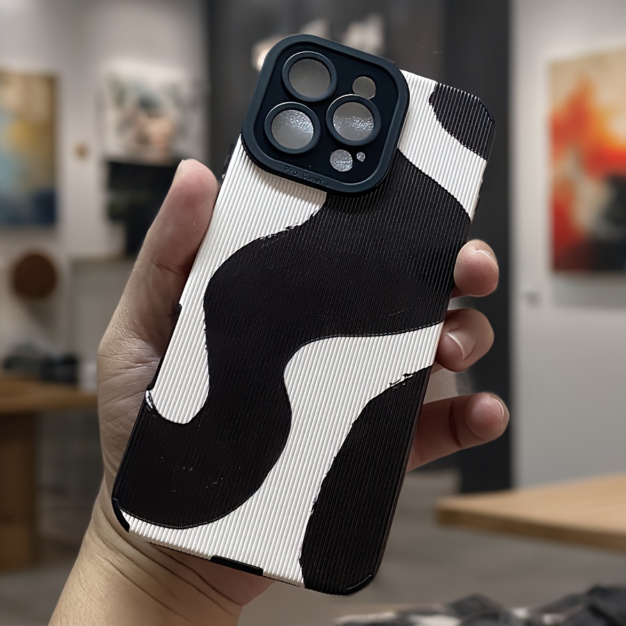 Simple Black Ink Pattern Mobile Phone Case Suitable for iPhone 16, 15, 14, 13, 12, 11, ProMax, plus, PRO Synthetic Faux Leather Matte Soft Mobile Phone Case, Full Edge Suede Mobile Phone Protective Case