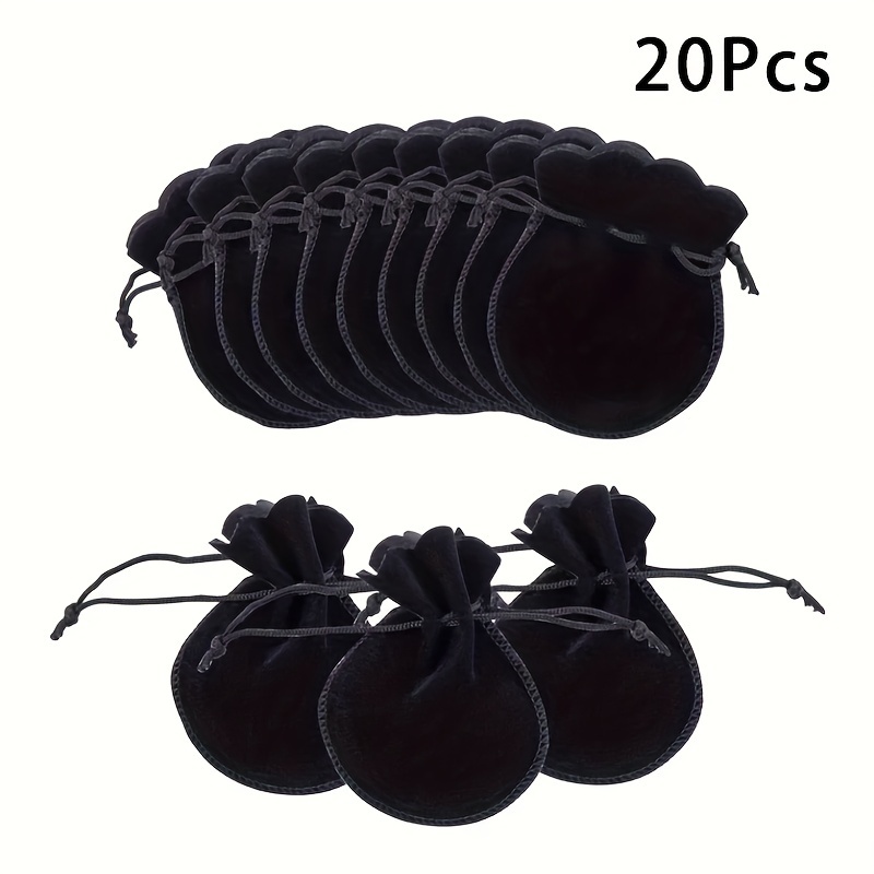 E-shop 20 Stück einfarbige Samt-Schmuckbeutel, schwarze Polyester-Kordelzugbeutel für die Schmuckaufbewahrung, Party-Geschenkbeutel - 90x70mm