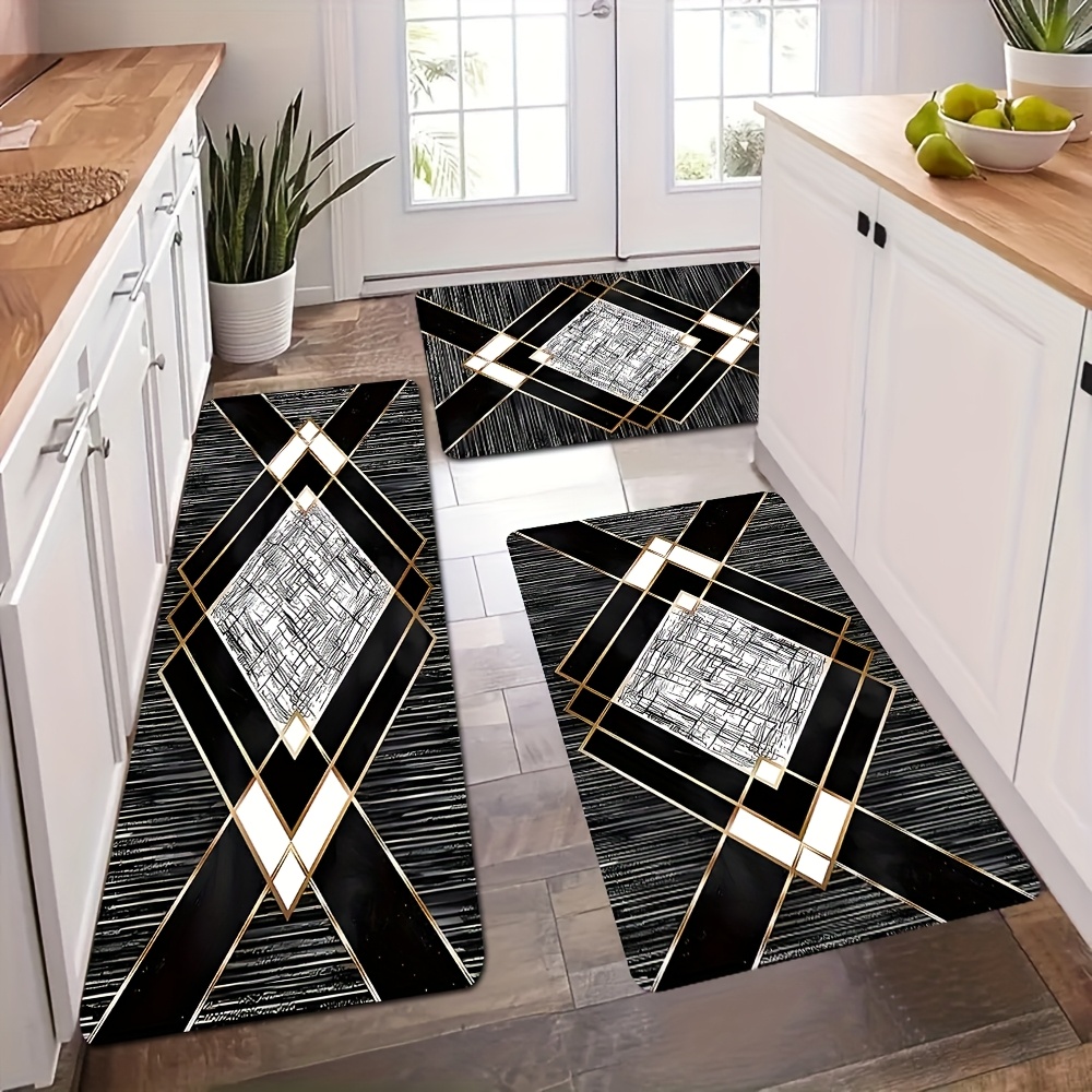 TEMU 2pcs/3pcs, Motif Diamant Irrégulier Bohème Style Luxe Léger Décor de Cuisine Éponge Douce Absorbante Antidérapante Ensemble de Tapis de Cuisine,