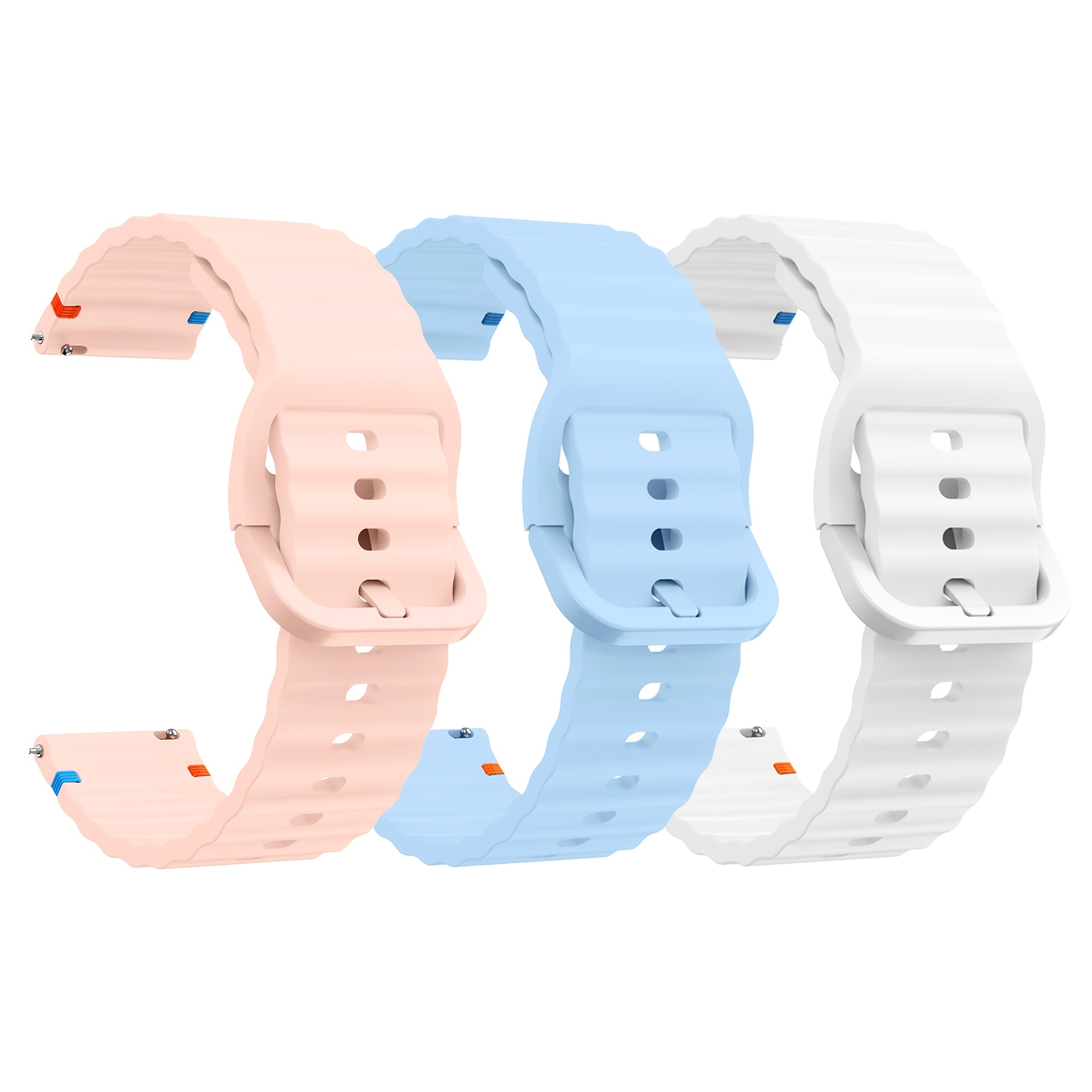 TEMU 3pcs Soft And Comfortable Silicone Strap 20mm 22mm, With Stitching And Color Buckle Design, Suitable For For Galaxy Watch 7/fe/6/5/4 Strap