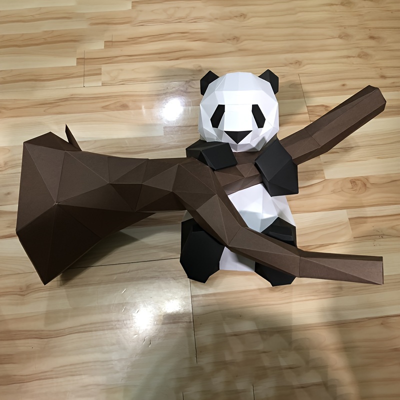 Panda Playing on Tree Trunk Paper Model DIY Decoration