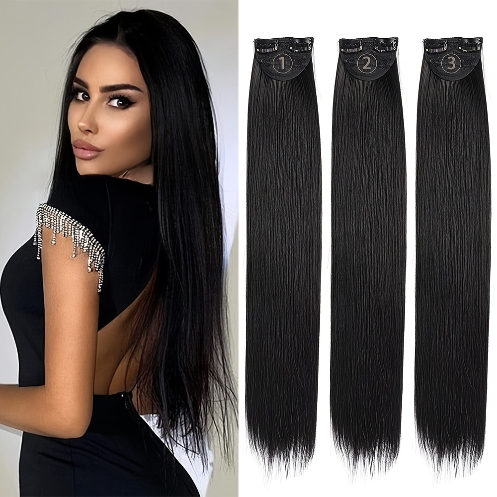 3pcs thick long straight set clip in on hair extensions for women girls details 1