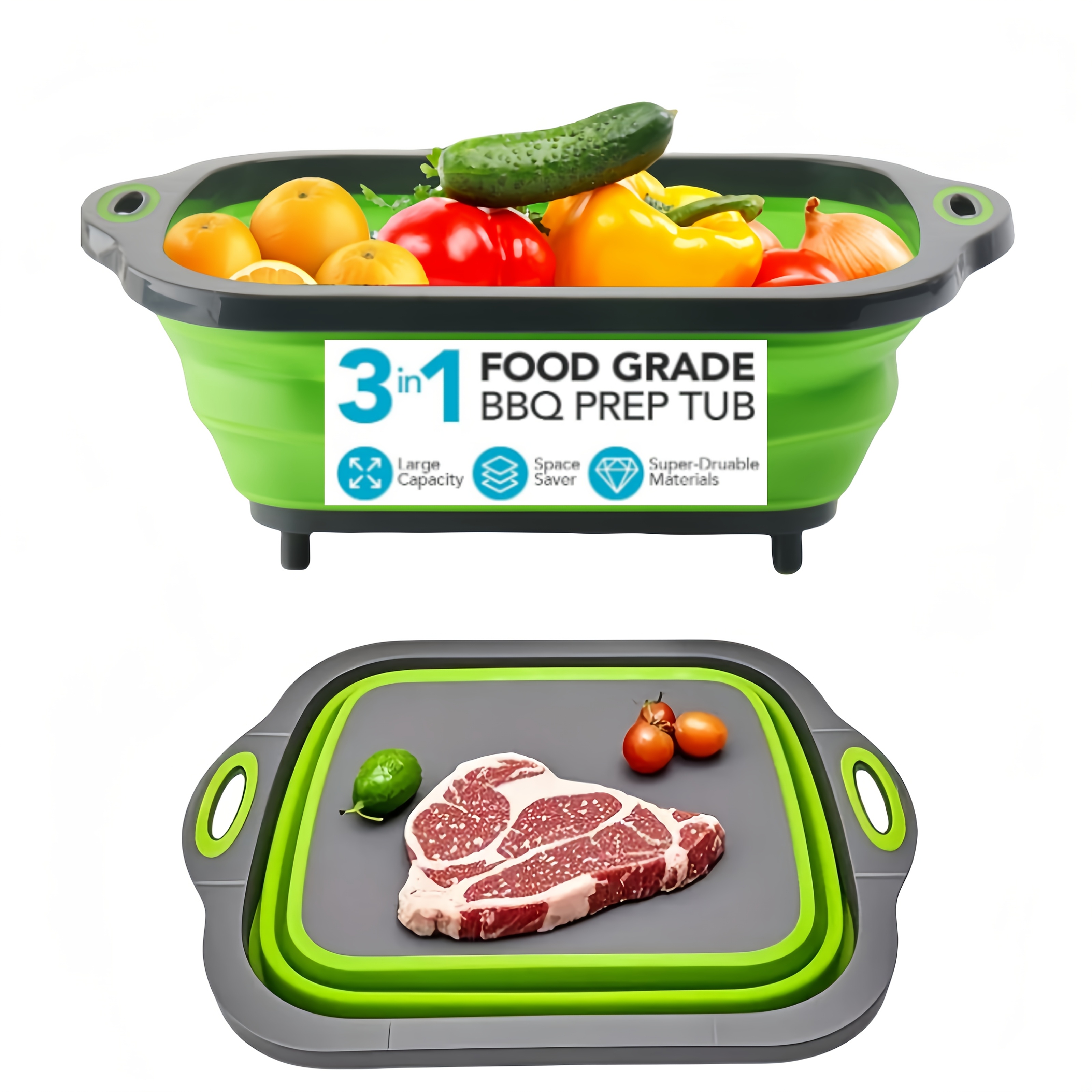 Zusammenklappbares Tragbares Waschbecken – Faltbarer Spülkorb, Ø 32 Cm, Für Camping, Garten, Als Serviertablett Nutzbar