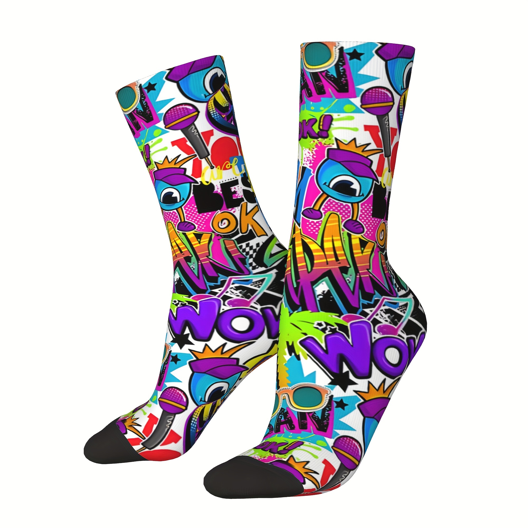 

Graffiti Tropic Pattern 1 Pair Men's Novelty Mid-calf Crew Socks, Breathable Comfy Casual Socks Sweat-absorbing Fashion Sports Socks As Holiday Gifts Spring Summer