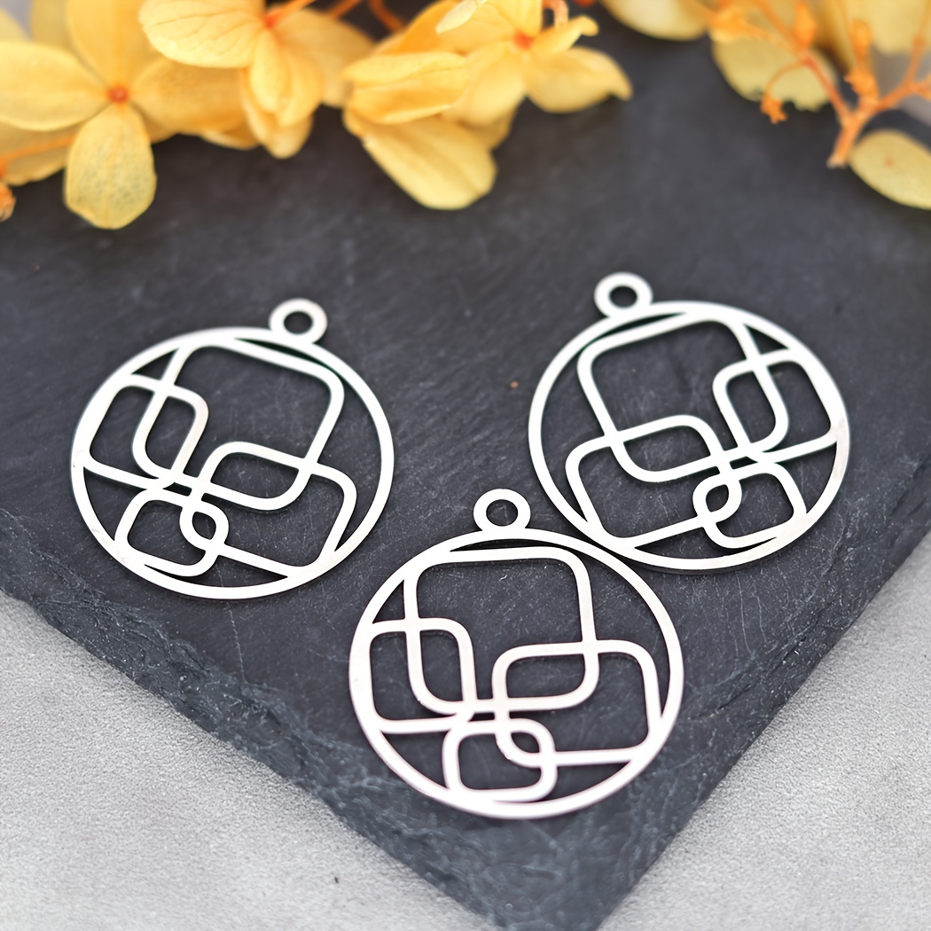 3pcs Round Line Geometric Metal Accessories Diy Earrings Bracelets Charms For Jewelry Making Findings Stainless Steel Pendant