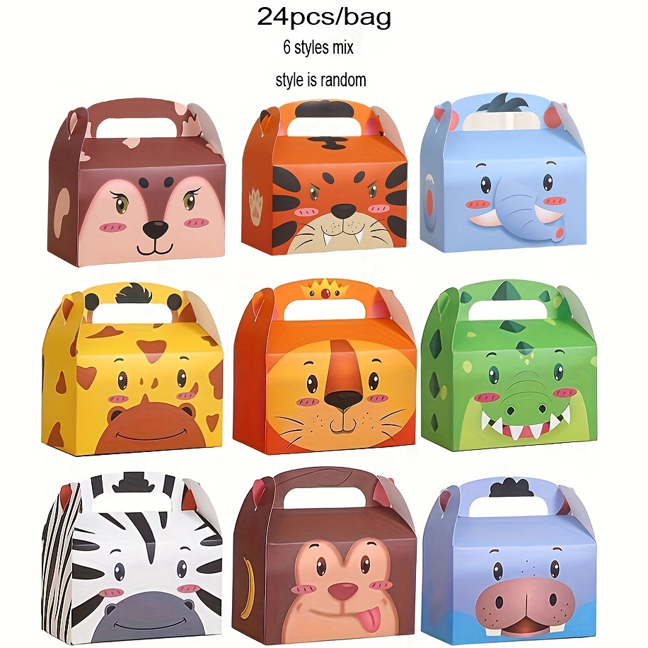 TEMU 24pcs 16*9*9cm Random Colors Animal Theme Party Gift Box Set, Birthday Celebrations, With Paper Lid And Handle, Designed For Or Zoo-themed