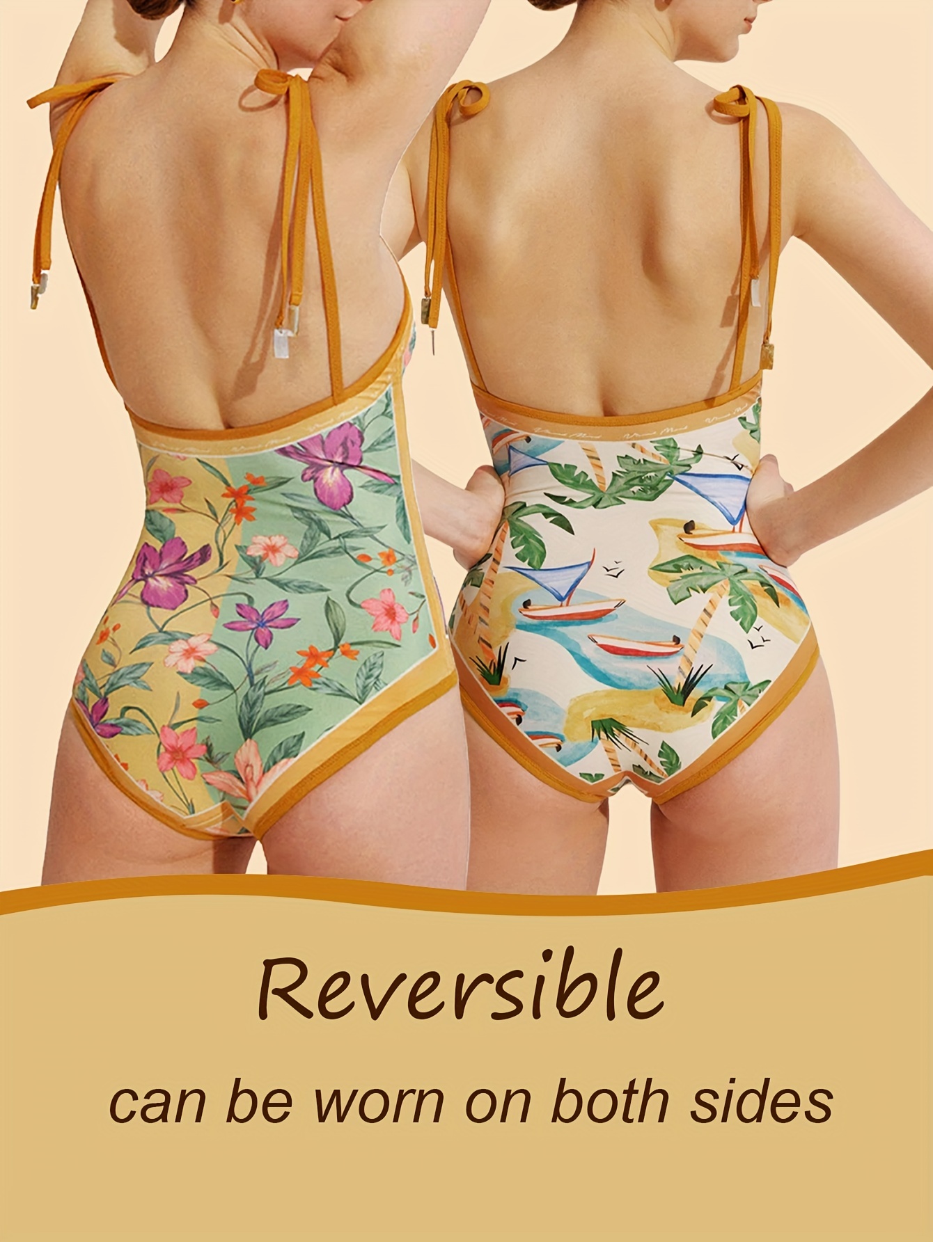 Reversible Vintage Floral Print V Neck Swimsuits - Temu Canada
