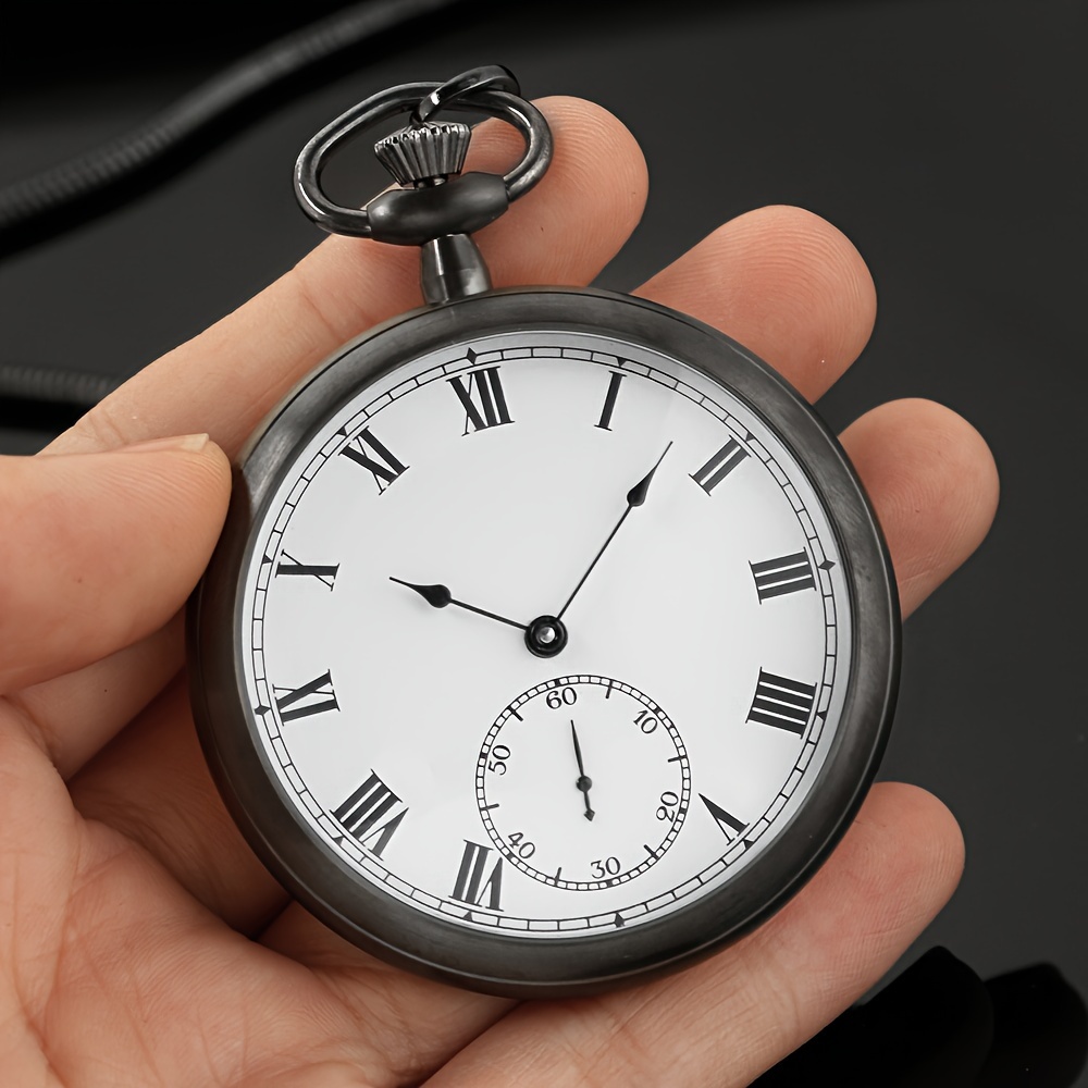 black full stainless steel pocket watch mechanical hand wind Temu