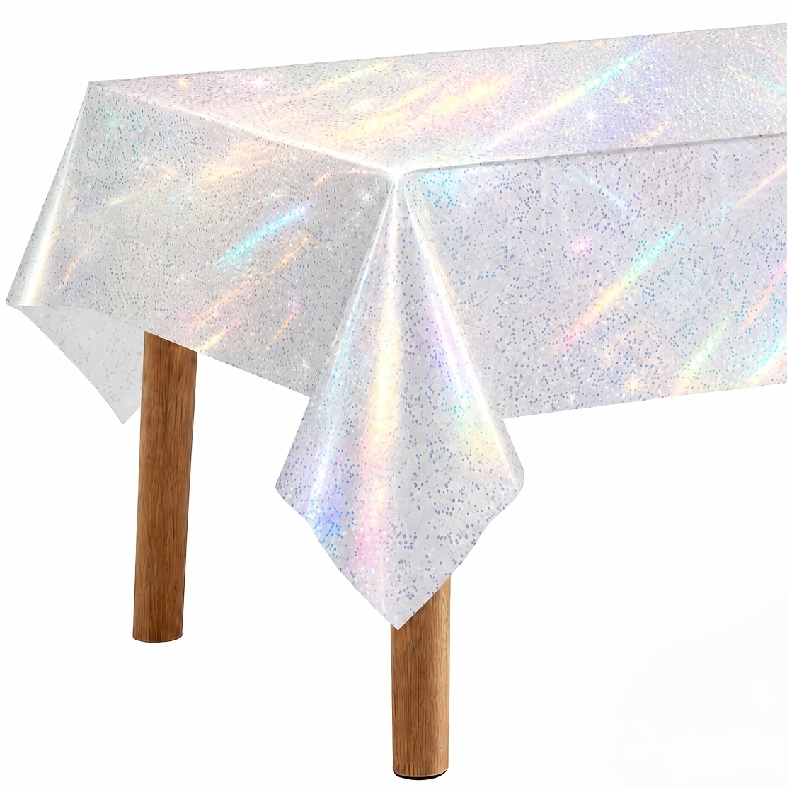 TEMU 1pc Laser Iridescent Disposable Tablecloth 137 X 183 Cm Rectangular Table Cover, 5 Colors Optional (black White Red Golden Pink) Holographic