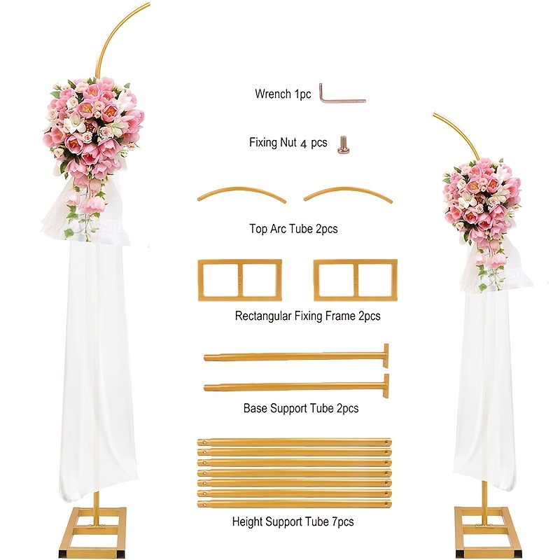 TEMU 2pcs Metal Wedding Half Fold Arch Bracket, Sheep's Horn Background Bracket Set, Set Of 2 Golden Arc Top Arches Wedding Birthday Party Balloon
