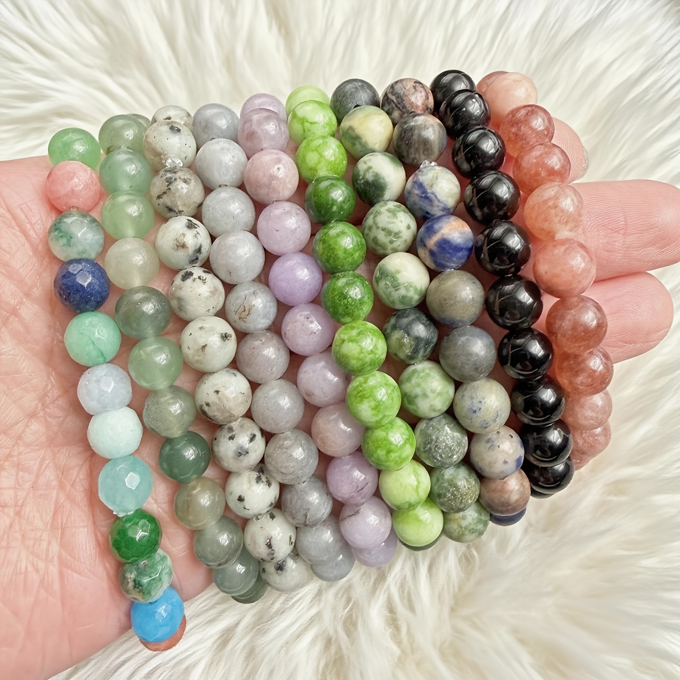 20pcs Assorted Natural Stone Bead Elastic Bracelet Set, Gift Set