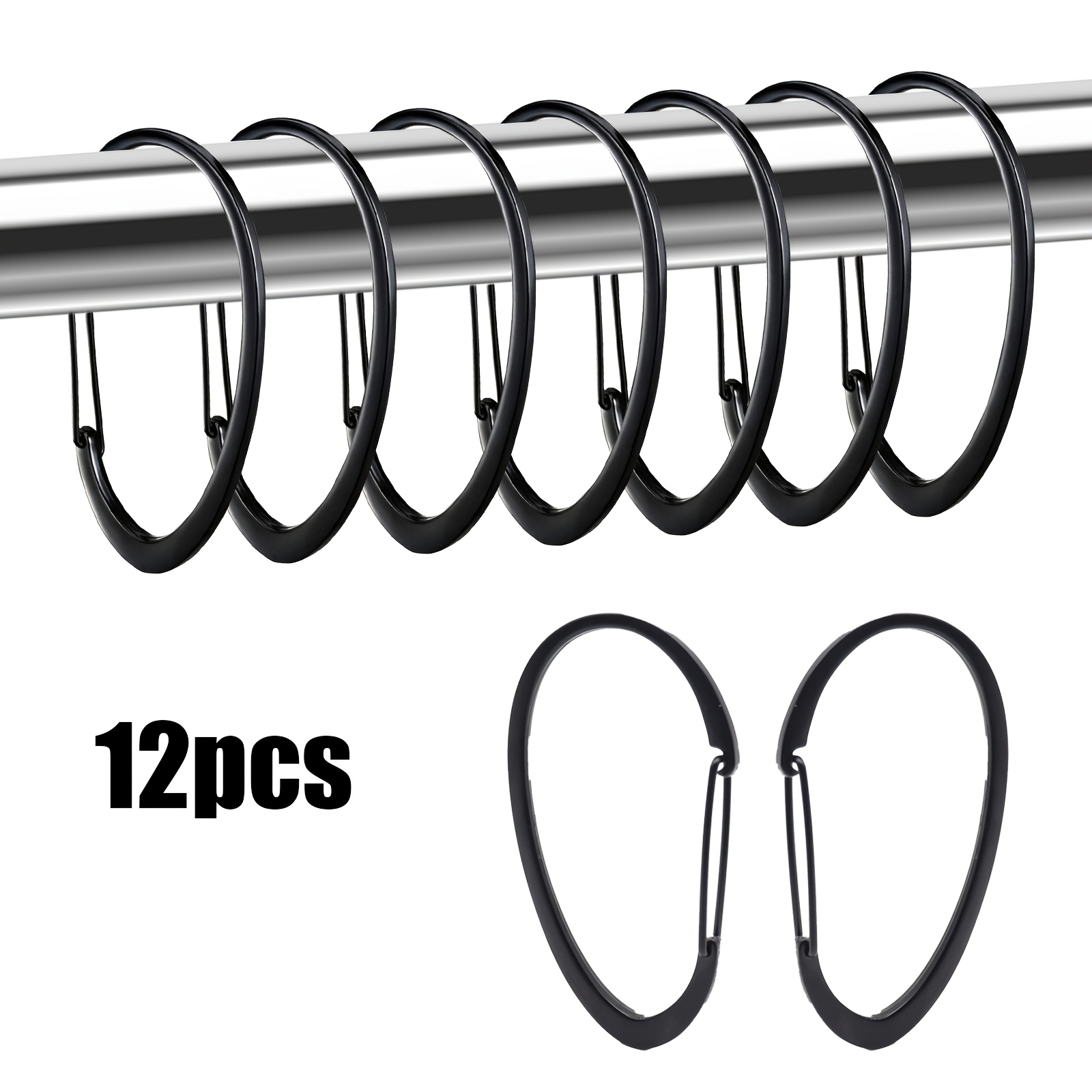 E-shop 12 Stück Einfache Ring-Duschvorhanghaken, Schwerlast, Rostfreie Metallvorhanghaken für Schlafzimmer, Wohnzimmer Kleiderschrank