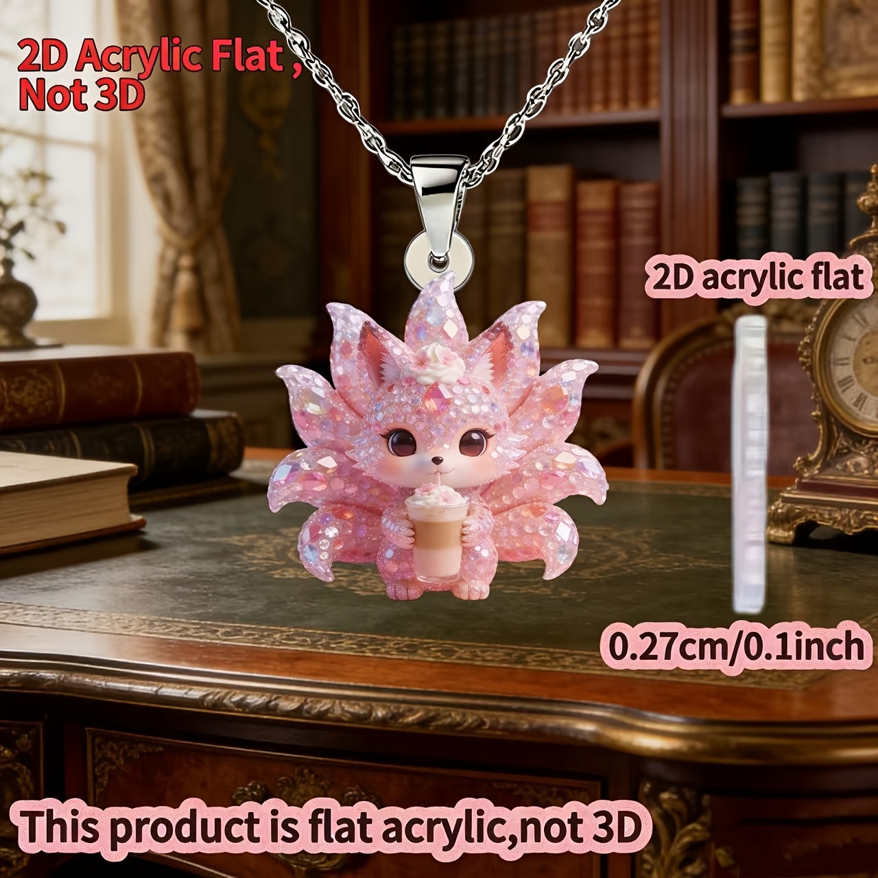 Women's Cute Little Fox Acrylic Pendant Necklace, Gift Idea