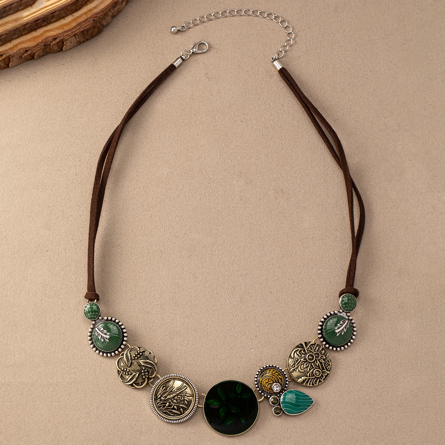 Image of 1 Bohemian Western Style Luxury Unique Floral Texture Oil Drip Irregular Round Women's Necklace For Vacation Wear