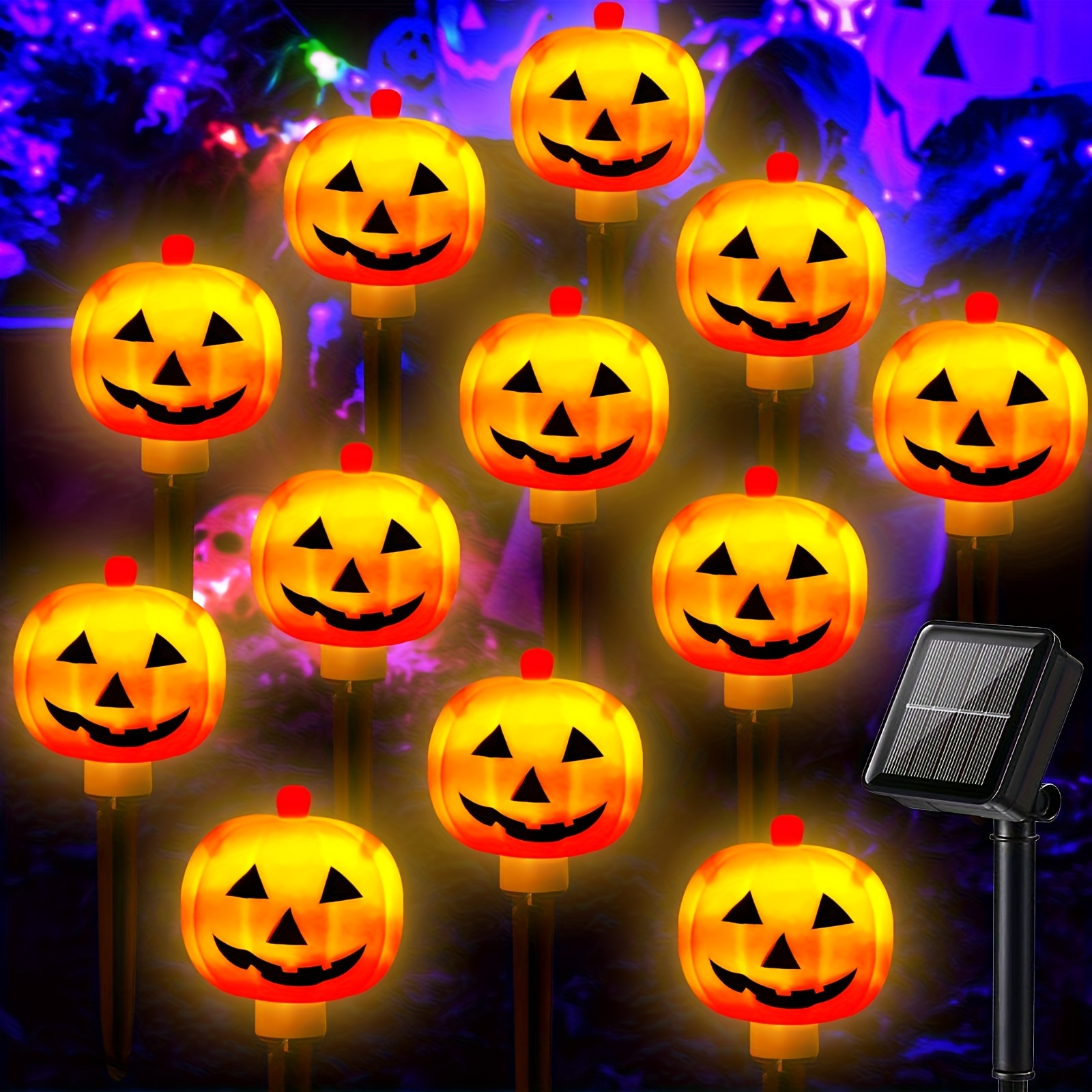 TEMU 12pcs Solar Halloween Pumpkin Lights Outdoor Decorations, Ip44 Pumpkin Lights Solar Pathway Lights With 8 For Yard Garden Outdoor Halloween