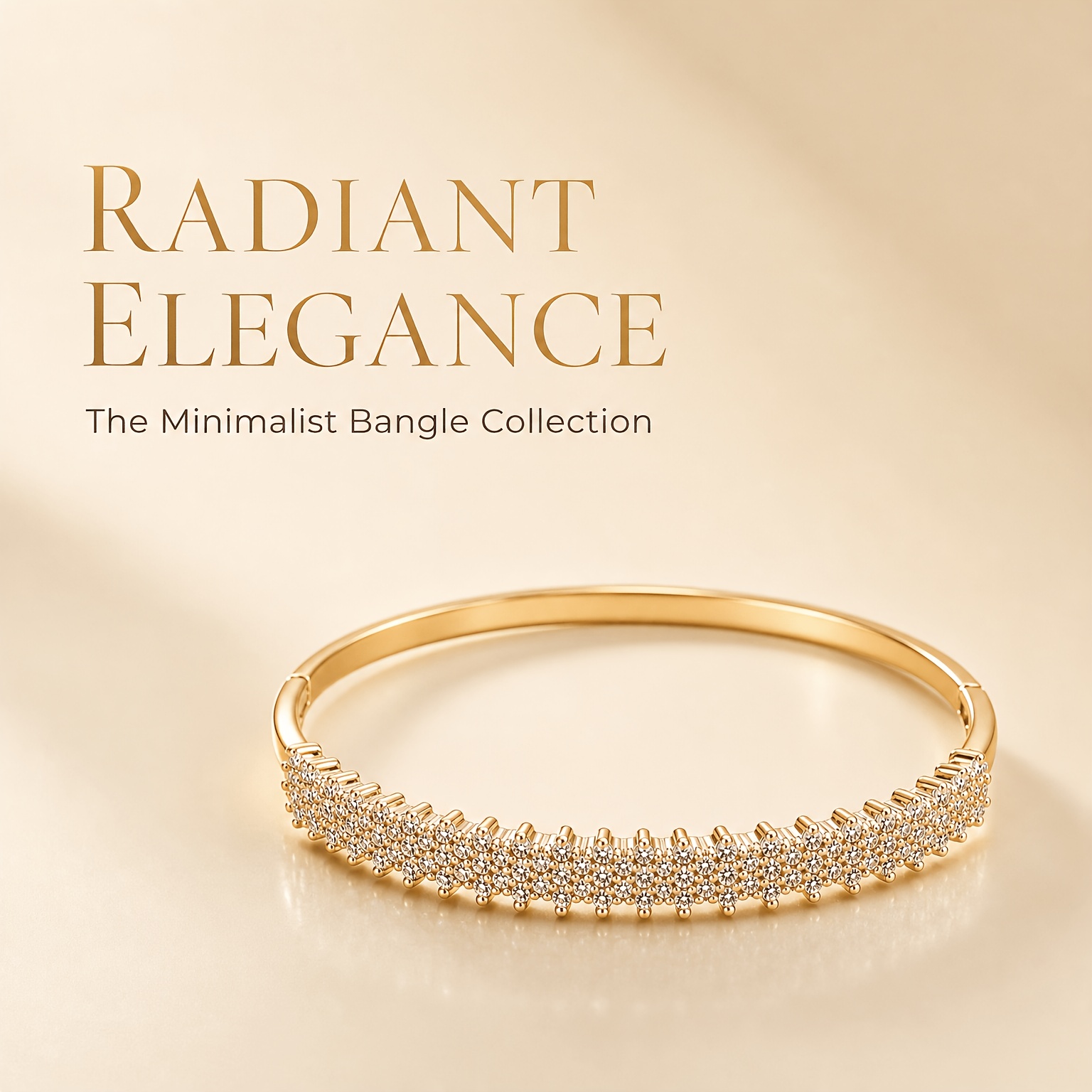 TEMU Golden-tone PavÃ© Synthetic Synthetic Zirconia Bangle Bracelet For Women, Featuring Luxury Niche Design, Versatile For Daily Commutes And