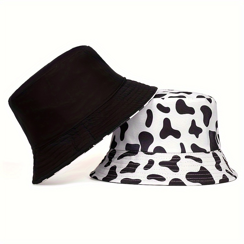 

Black & White Trendy Bucket Hat Cute Cow Print Reversible Basin Hats Lightweight Breathable Fisherman Cap For Women Men