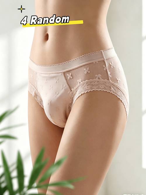 mens lace briefs for daily wear date night party sheer mesh bow jacquard see through low waist soft stretchy no underwear for men 4pcs random colors