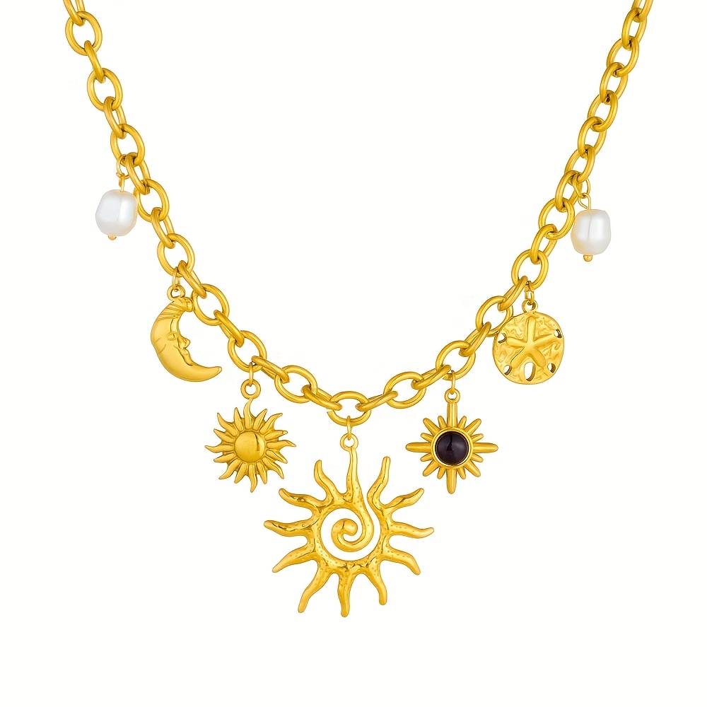 Image of 304 Stainless Steel Necklace, , , Sun And Moon Pendant, Men's And Women's Fashionable Punk Necklace