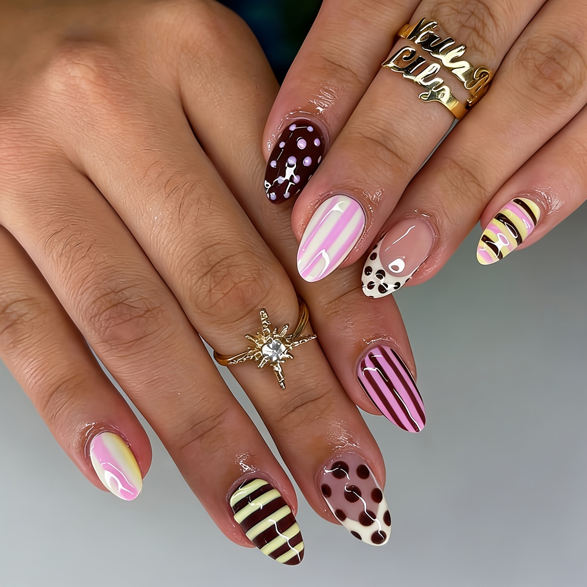 TEMU Autumn/winter Fake Nails, Instagram-style Manicure, Neon Party Wearable Nails, Colorful Polka Dots, Removable Press-on Nails, 24pcs/medium Fake