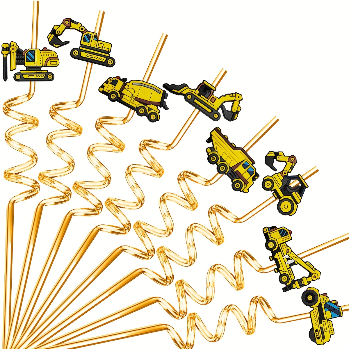 Image of 8pcs Construction Party Straw Small Giftsreusable Plastic Building Straws Party Drinking Strawsexcavator/bulldozer/straw Construction Themed Birthday Party Supplies