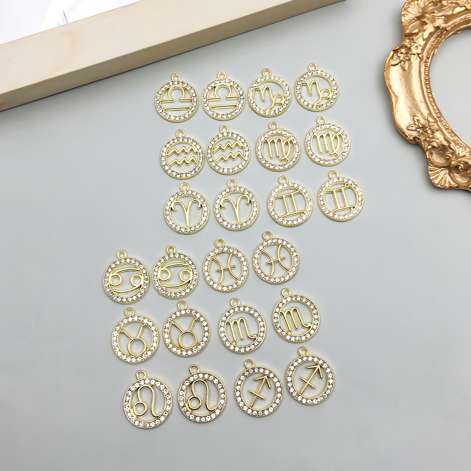 

24pcs Zodiac Constellation Charms Set, Theme Inlaid, Alloy Pendants, For Jewelry Making, Diy Keychain, Earrings, Necklace Crafting Accessories