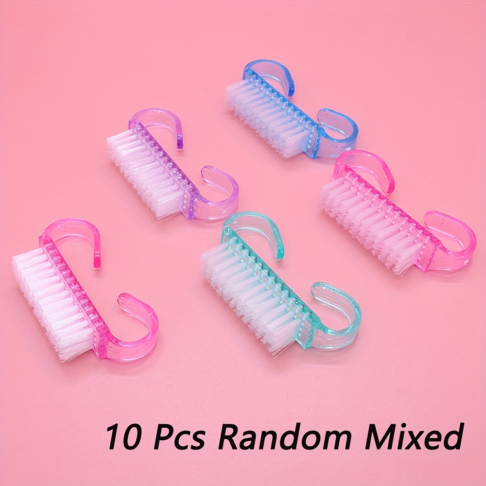 TEMU 10 pièces/sac Couleur aléatoire Brosses de nettoyage pour ongles réutilisables en plastique souple à poils suspendus pour enlever la poussière