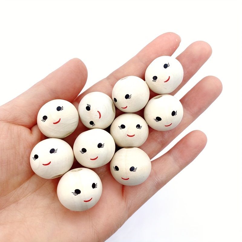 

30pcs 20mm Round Wooden Smiling Face Loose Spacer Beads For Jewelry Making Diy Special Bracelet Creative Beaded Decors Handmade Craft Supplies