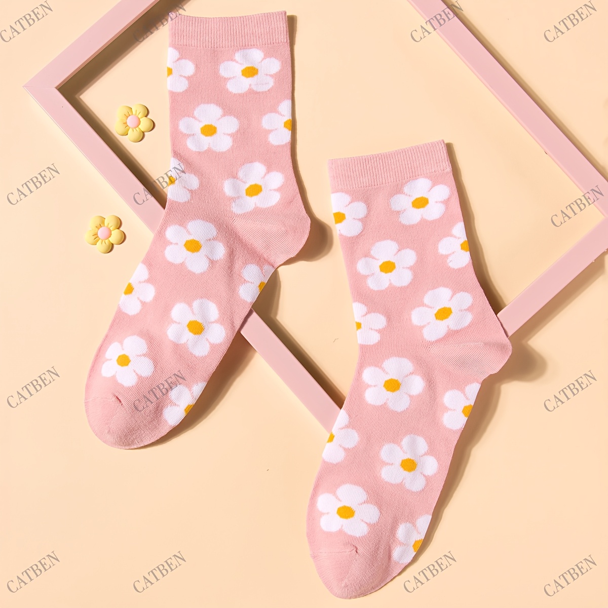 Image of 1 Pair Women Flower Socks Cute Socks Sweet Socks For Women Gifts Socks For Friend Gift For Birthday Party Crazy Casual Socks Winter Warm Socks Trendy Socks Casual Comfy Socks Novelty Sock Pink Socks