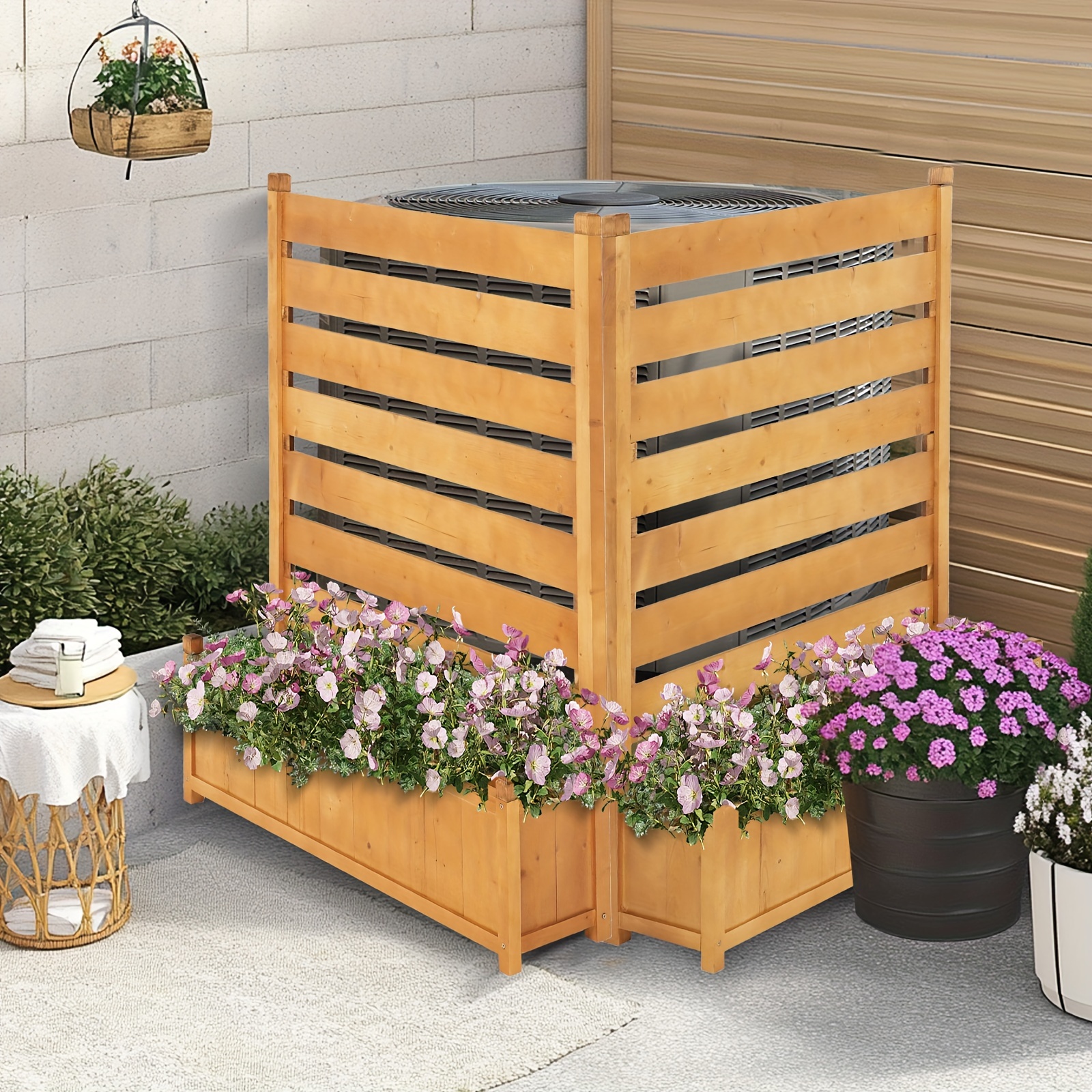 3-Panel Outdoo Ai Conditione Fence Sceen, Outside Wood