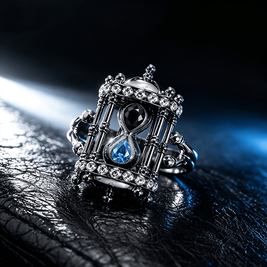 TEMU Fashionable And Creative Hourglass With Zirconia Inlaid Women's Ring, Hollowed Out Index Finger Opening Adjustable , Romantic Ring